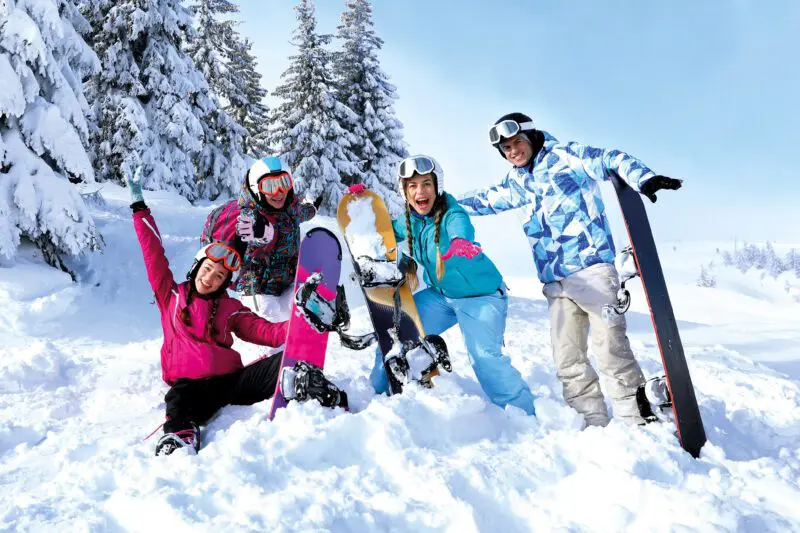 Beginner skiers on their first ski holiday in the French Alps