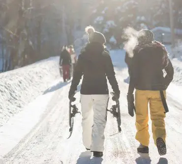 Beginner skiers on their first ski holiday in the French Alps