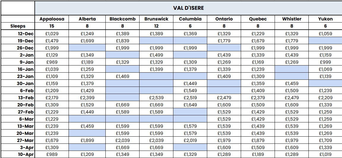 2026/27 Ski Vertigo Pricing