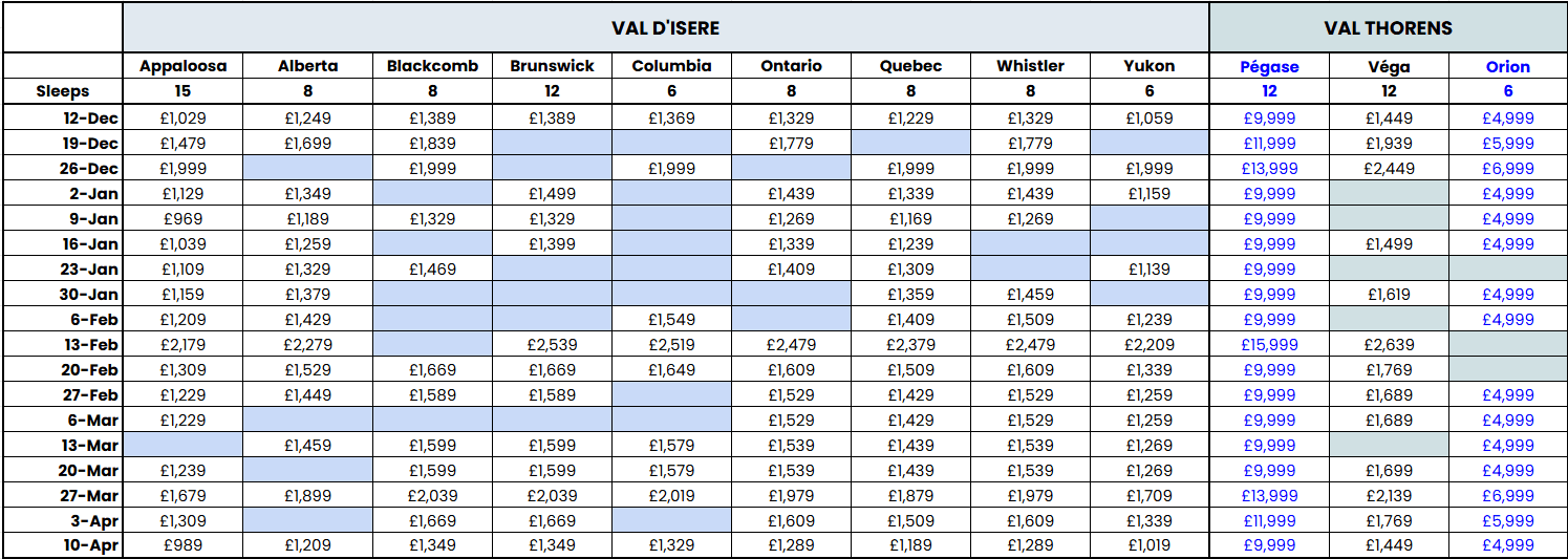 2026/27 Ski Vertigo Pricing