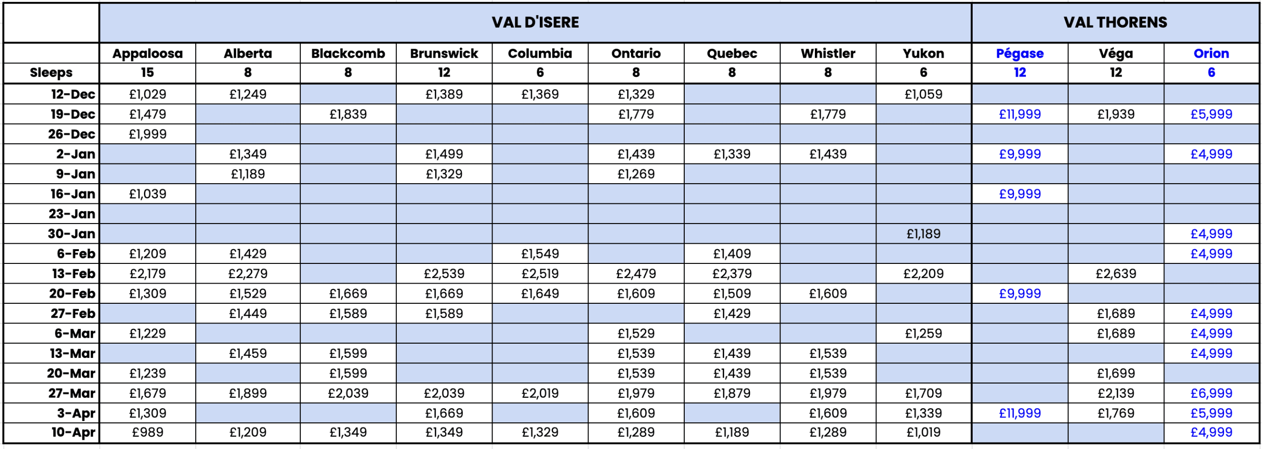 2026/27 Ski Vertigo Pricing